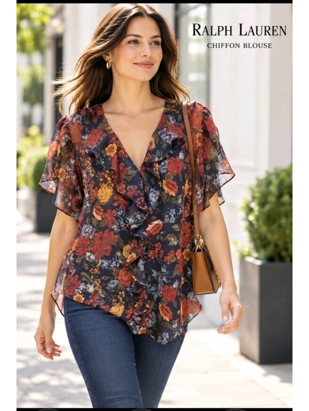 Ralp Lauren Women's Blouse 3XL Colorful Floral Ruffled Chiffon NWT $135 #C